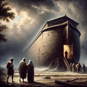 7. И Ной влезе в ковчега синовете си, жена си и жените на синовете си заедно с него, за да избягат от водите на потопа.